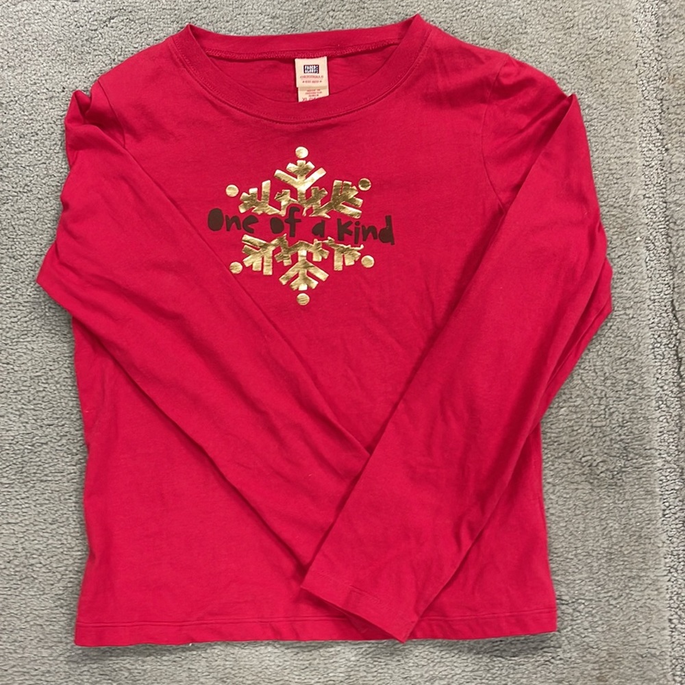FADED GLORY Girl’s Red “One of a Kind” Snowflake Christmas Cotton Shirt